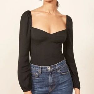 Reformation Reign Top Black Sweetheart Neckline Long Sleeve 10
